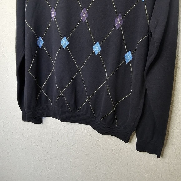 Tehama Silk Cashmere Blend Mens Argyle Sweater Size Large‎ Navy Blue V Neck - Picture 3 of 10